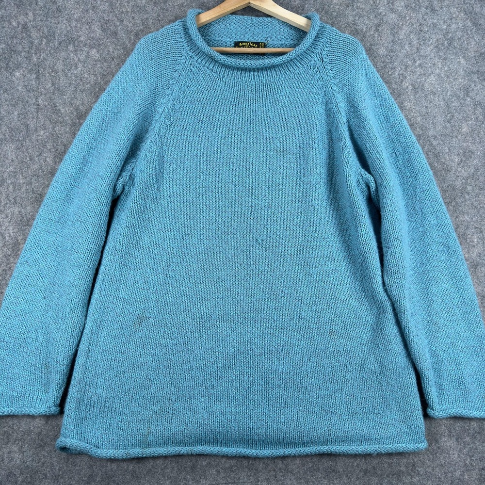 American South Side Sweater Womens XL Blue Alpaca Wool Crewneck Chunky Knit